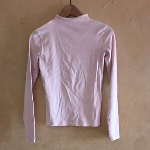 Zara Pale Pink Cotton Long Sleeve Mock Neck Top